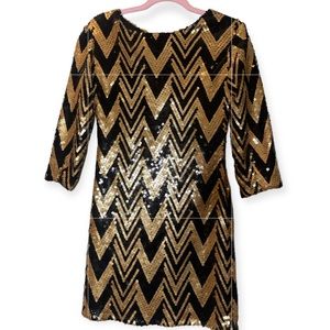 Gianni Bini Gold & Black Chevron Sequin Dress